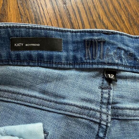 Kut from the Kloth Katy Boyfriend Jeans Size 12 Medium Wash Light Distressing - Picture 4 of 7